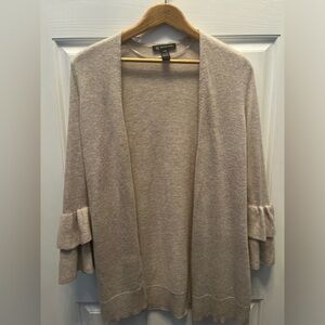PRE-OWNED INC WOMEN'S OPEN FRONT RUFFLE SLEEVE CARDIGAN- PETITE MEDIUM